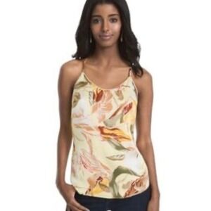 White House Black Market Floral Lace Back Lined Havana Cami Yellow Floral Size M